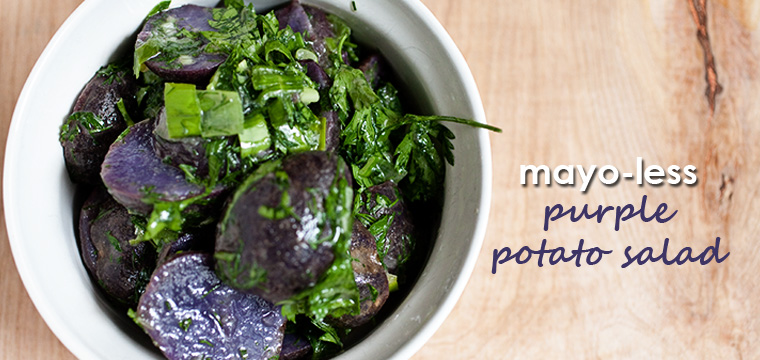 Easy Recipe:  Mayo-less Purple Potato Salad